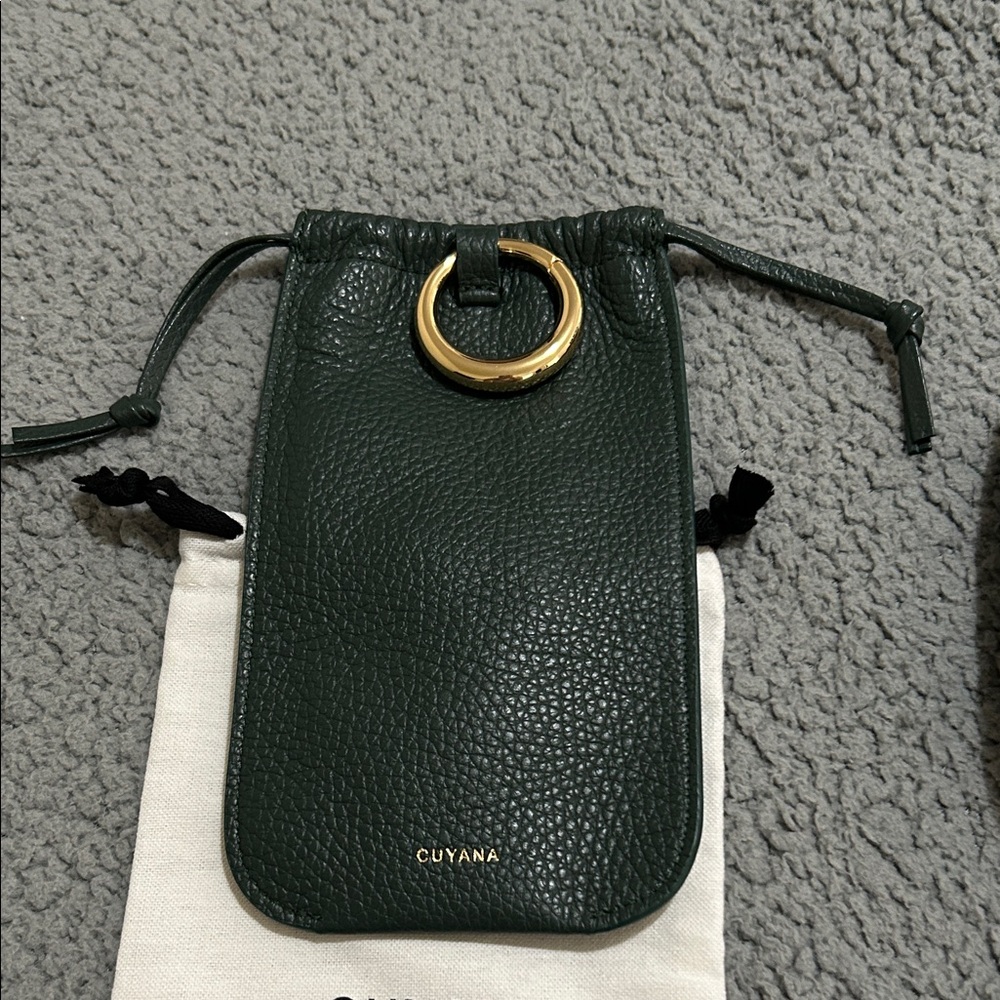 Cuyana Dark Green Leather Pouch with Gold Accent